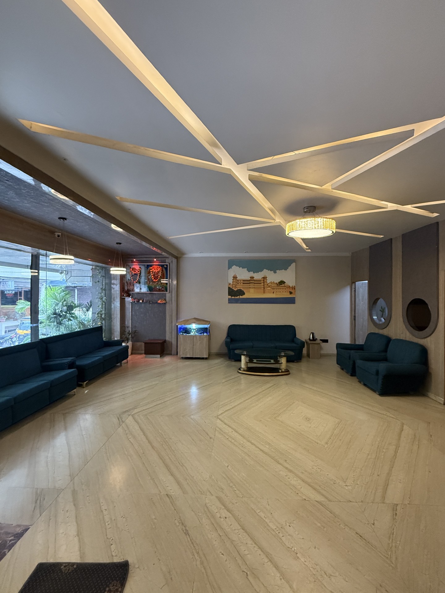 Spacious lobby lounge at Hotel Savera Udaipur